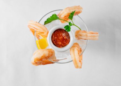 Top shot of beautifully arranged shrimp